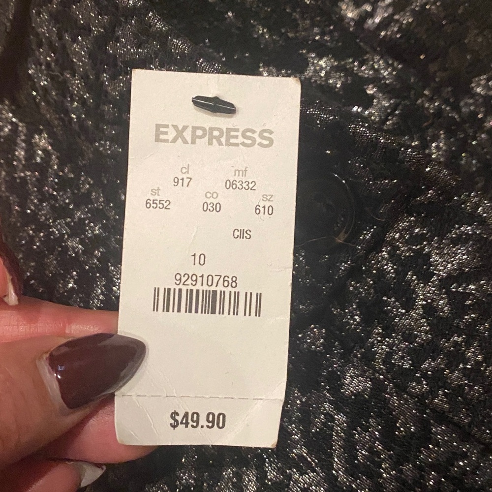 Express Silver Metallic Houndstooth Cuffs Shorts Pockets Size 10 Wool Blend - Picture 5 of 5